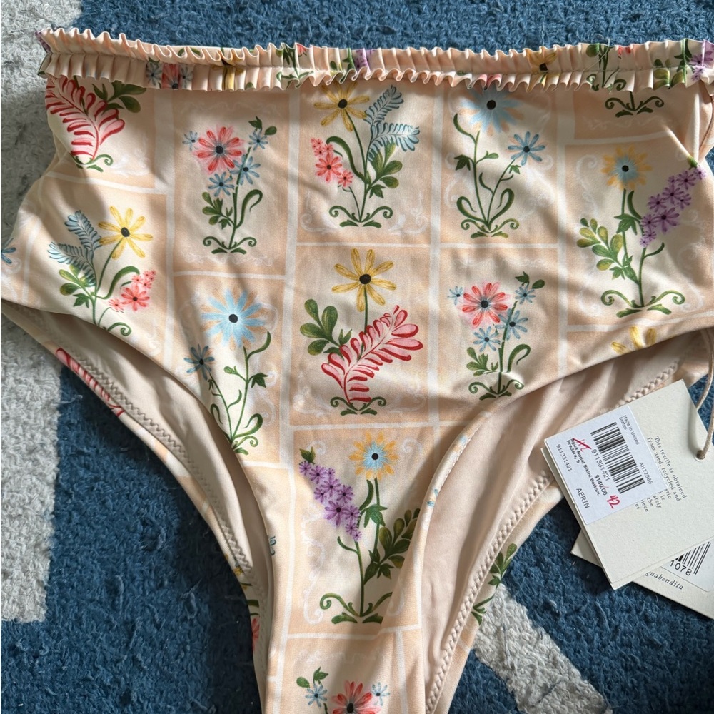 Agua Bendita Peach Floral High-Waist Bikini Bottom